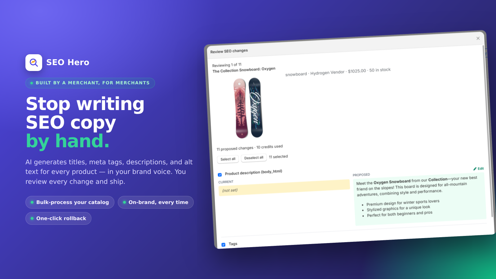 AI Product SEO — side-by-side review of AI-generated product SEO